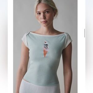 Kimchi Blue Willow Ice Cream Graphic Boatneck Baby Tee NWT